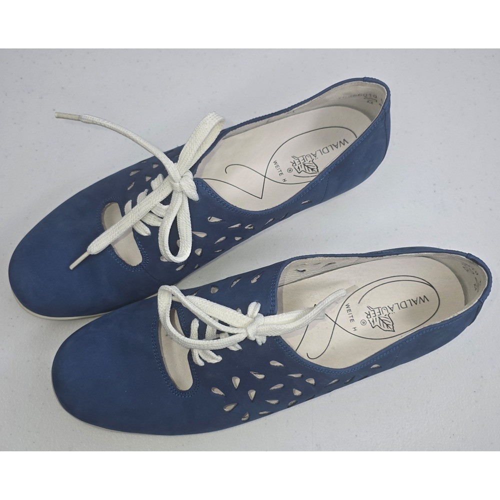 WALDLAUFER Women's Wide 7.5-8 Blue Suede Comfort Walking Shoes -2642/A1